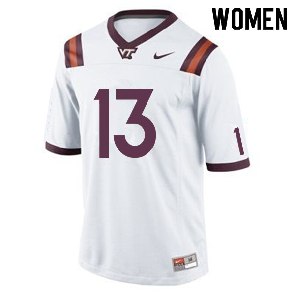 Women #13 Zion Debose Virginia Tech Hokies College Football Jerseys Sale-White